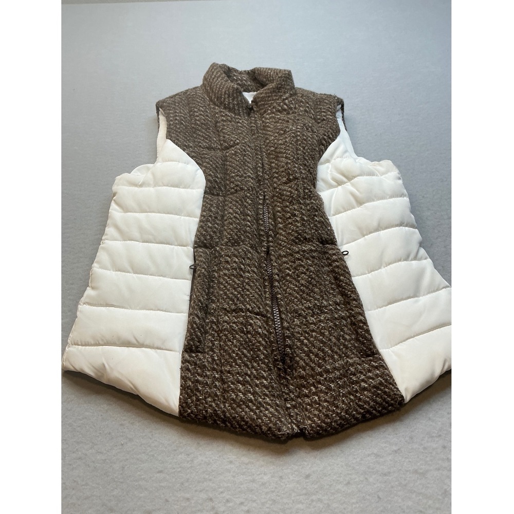 Puffer‎ Vest Mixed Media Tweed Ruff Hewn Wool Blend Brown White Casual